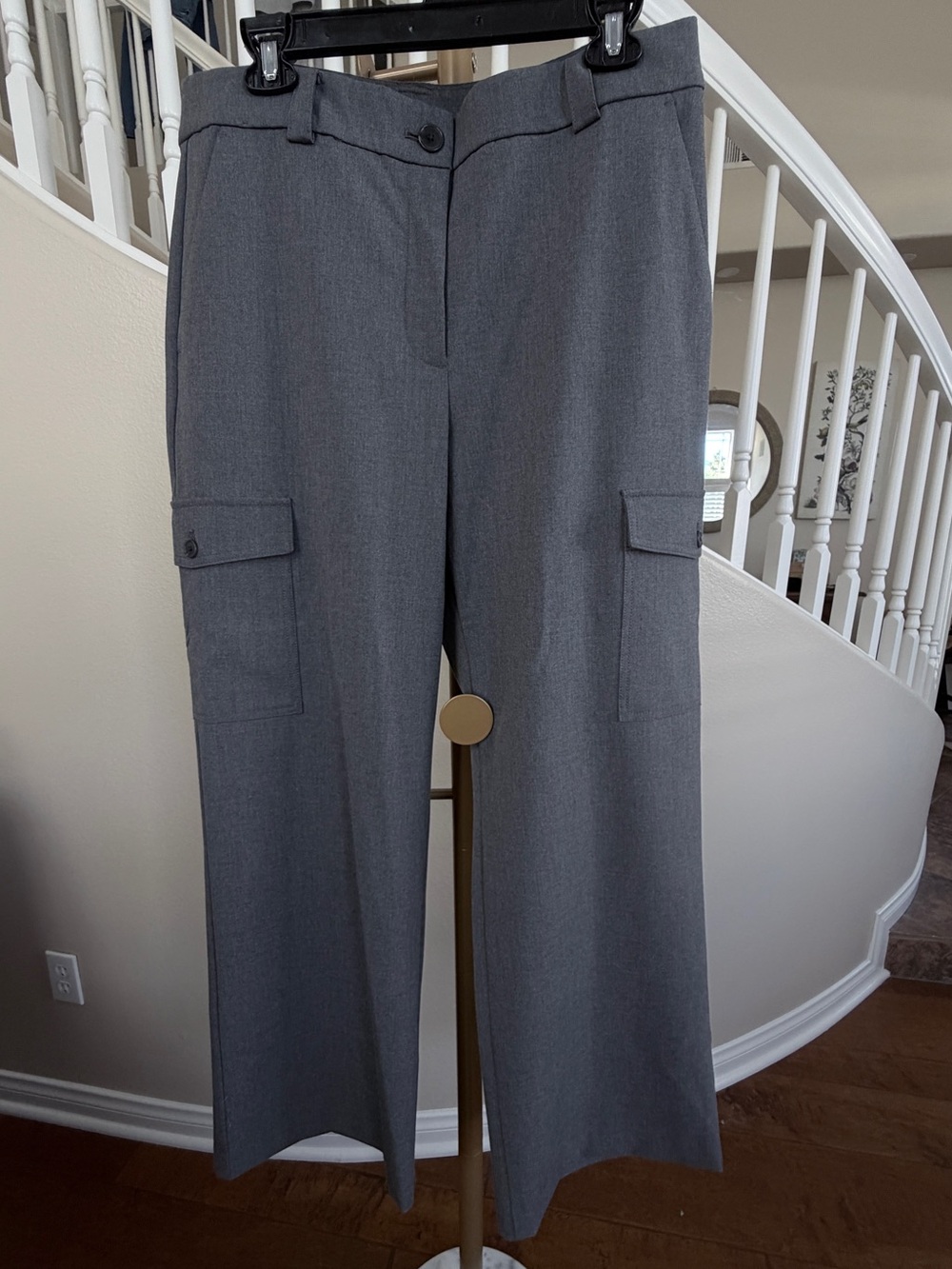 LOFT Charcoal Gray Wide-Leg Cargo Pants